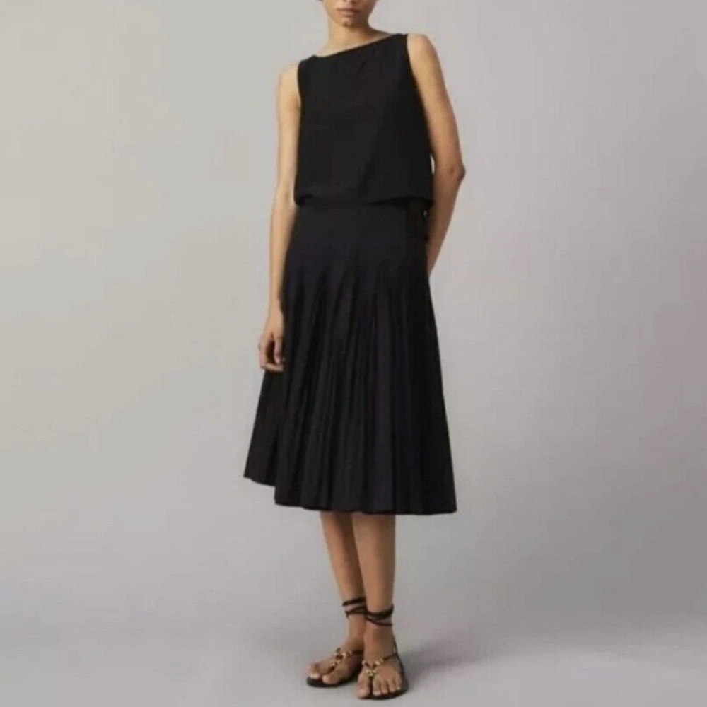 Tory Burch Silk Sheer Chiffon Pleated Black Knee Length Skirt Work Career Sz 4